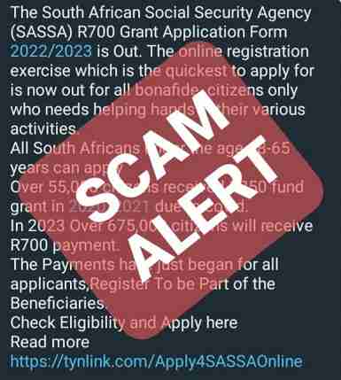 Fake Sassa R700 Grant Social Media Post