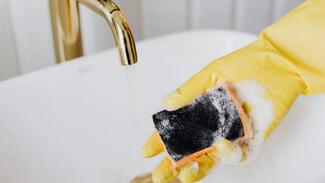Domestic worker cleaning a house 